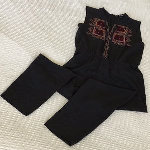 Madewell Folkway Embroidered Black Silk Jumpsuit